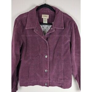 LL Bean Womens Corduroy Jacket Quilt Lined Purple Size Medium Button Up Stretch